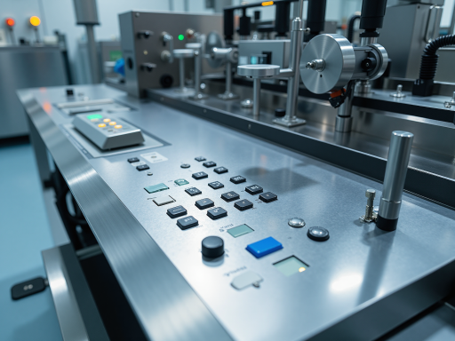 Modern industrial facility with automated production line showing sophisticated machinery and control panels