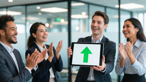 Quality certification ceremony with management team celebrating ISO certification achievement